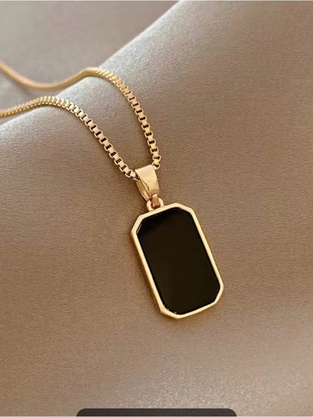 Gold Pendant Necklace with Black Onyx Tag - Women's Jewelry